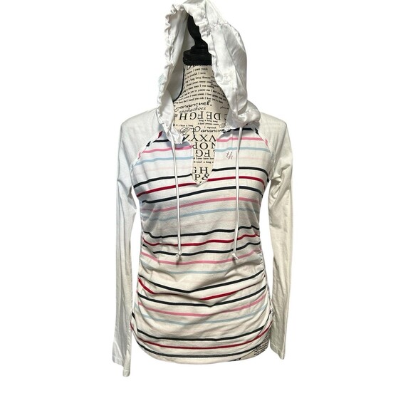 Vintage Tommy Jeans Crop Sweatshirt Hoodie Striped Retro Y2K Coastal Chic Preppy - Picture 1 of 9